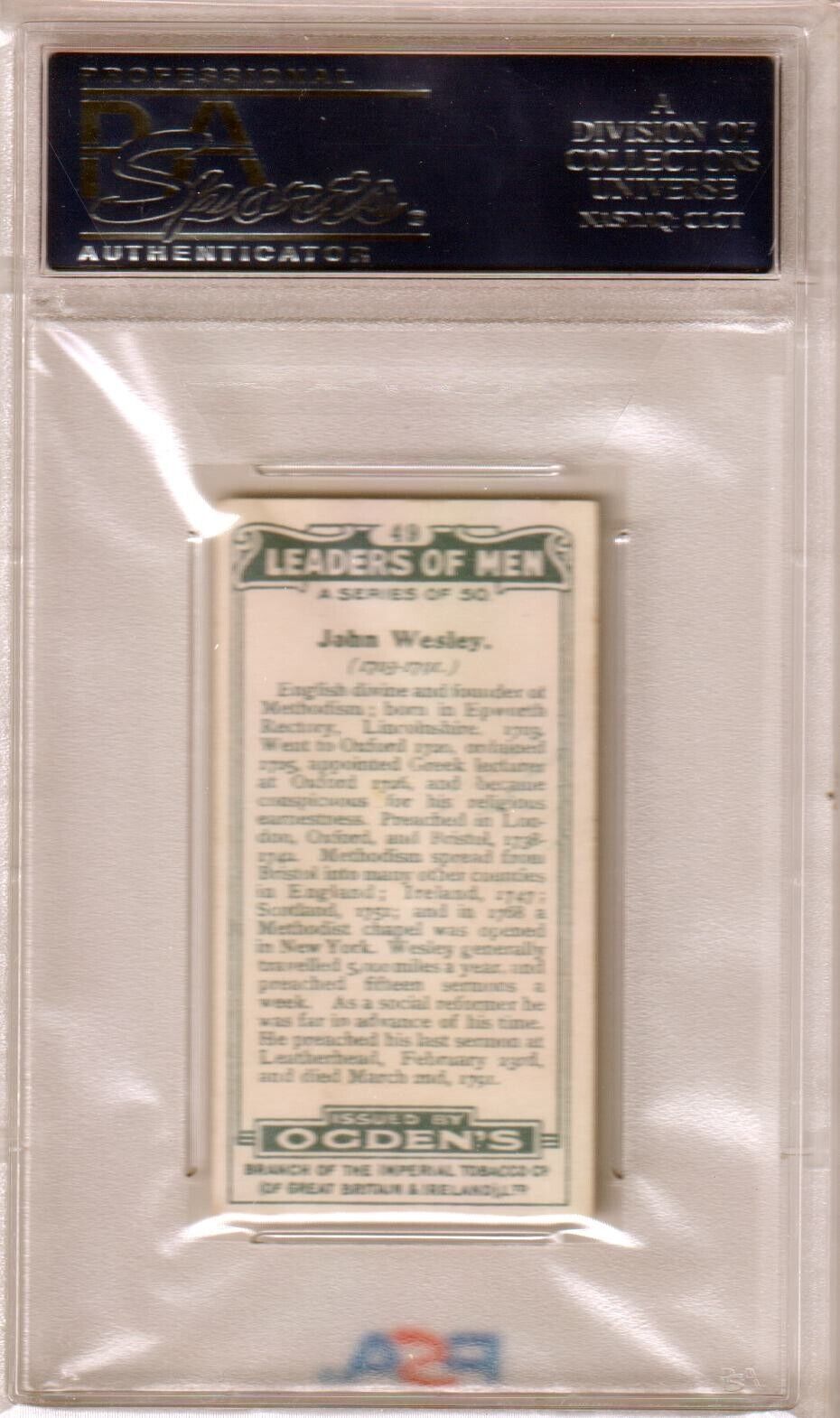 Vintage trading card 1924 Ogden’s LTD John Wesley Leaders of Men #49 graded PSA 6 EX-MT