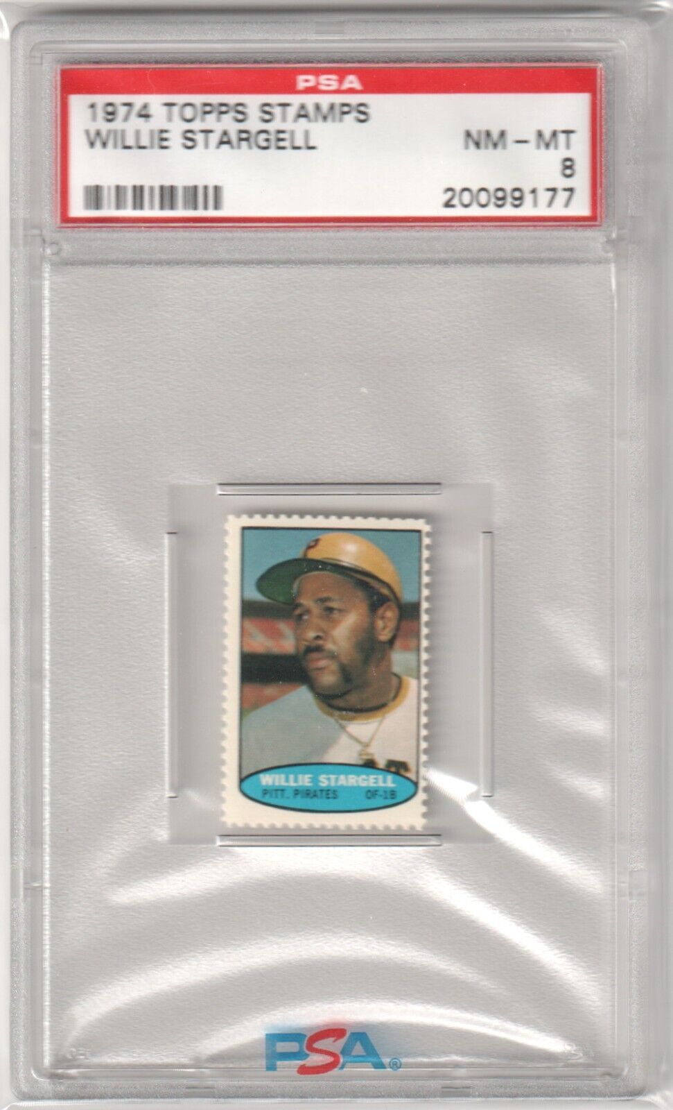 PSA-graded 1974 Topps Stamps Willie Stargell baseball card in protective holder, Columbia Hobby