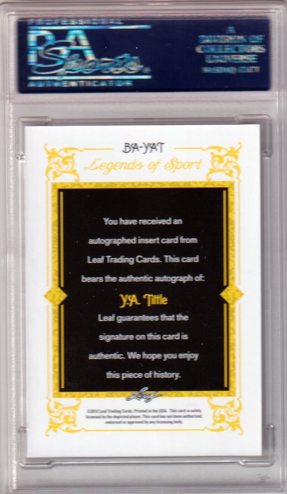 PSA-graded Y.A. Tittle autograph card in protective case for single cards at Columbia Hobby