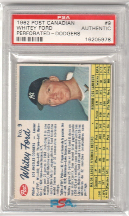 PSA-graded 1962 Post Canadian Baseball Card of Whitey Ford, Yankees Dodgers, Columbia Hobby