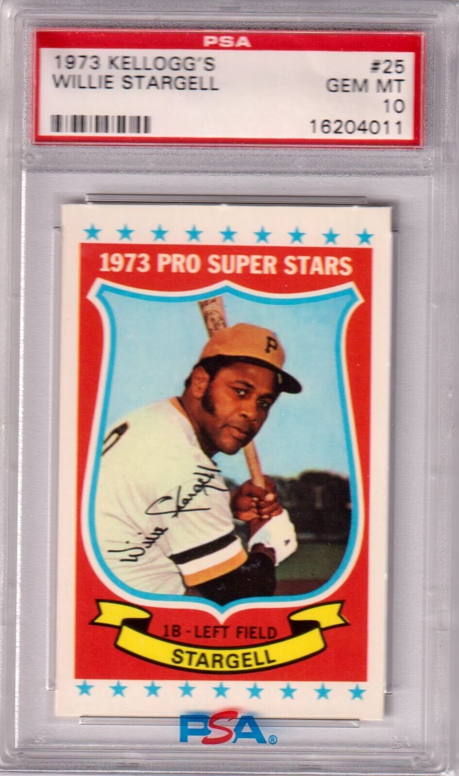 PSA-graded 1973 Kellogg’s Pro Super Stars Willie Stargell card in protective case with free shipping