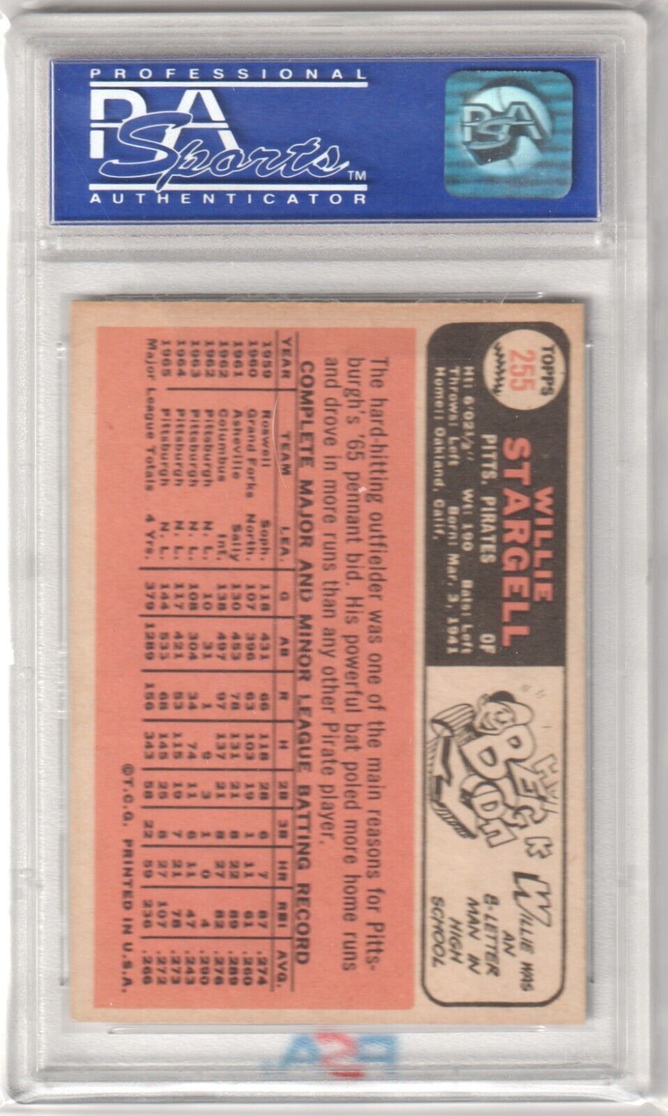 Vintage Willie Stargell 1966 Topps #255 card in PSA 7 holder from Columbia Hobby