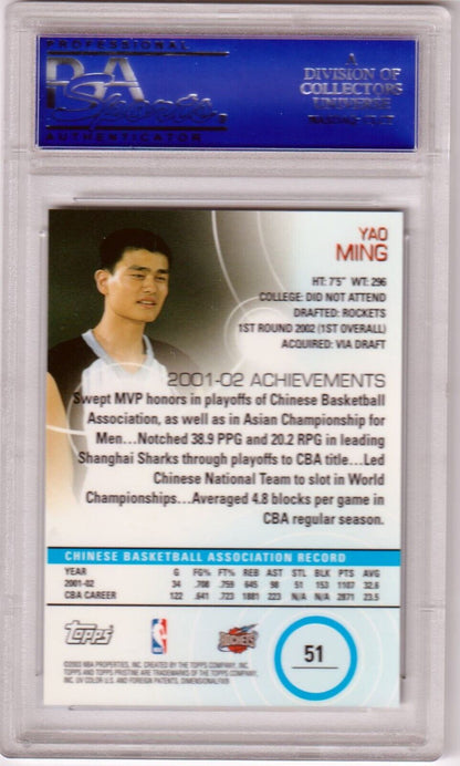 Yao Ming 2002-03 Topps Pristine RC Rookie #51 PSA 10 GEM MINT single card in holder