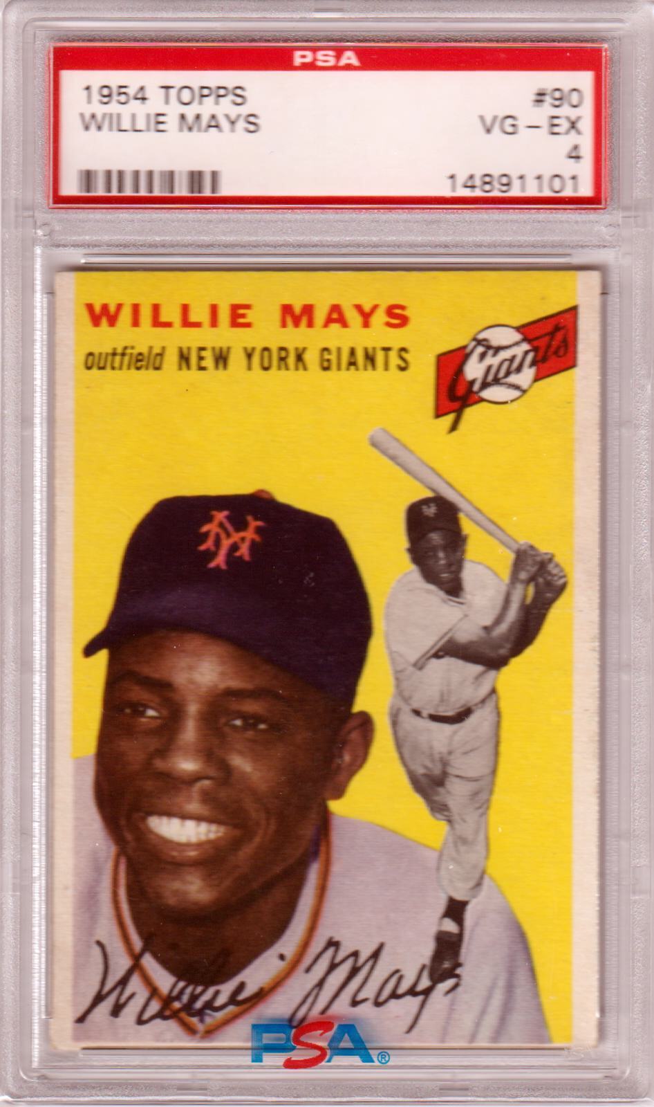 PSA-graded 1954 Topps Willie Mays baseball card, New York Giants outfielder, Columbia Hobby