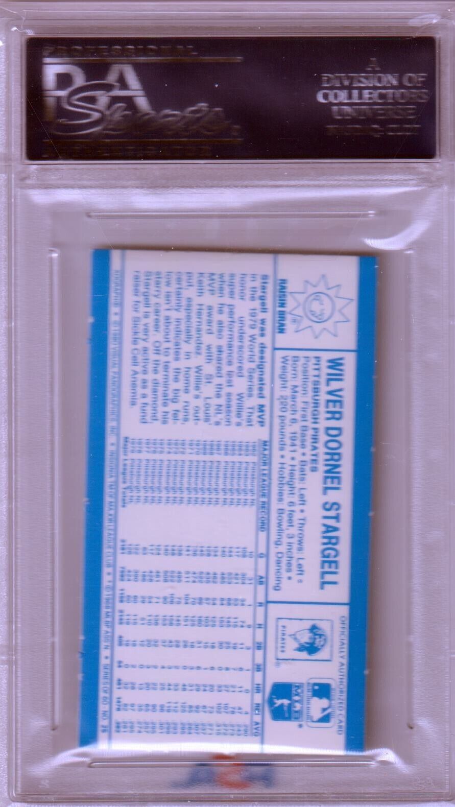 PSA-graded Willie Stargell 1980 Kellogg’s Super Stars card in protective case for Columbia hobby