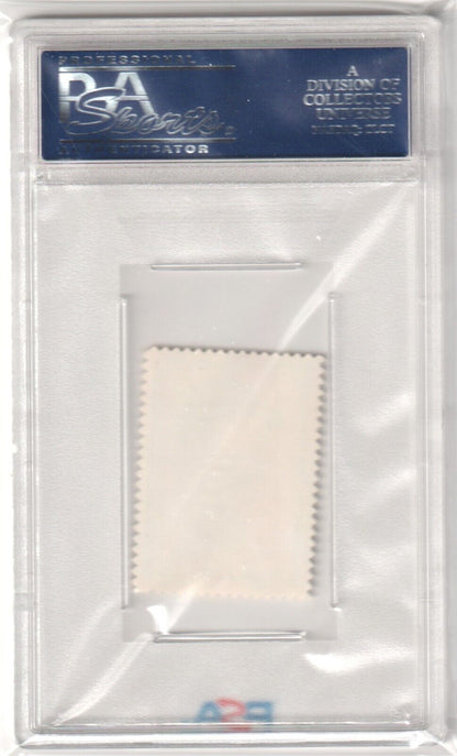 PSA graded WHITEY FORD 1962 Topps Stamps card in Columbia Hobby single cards holder