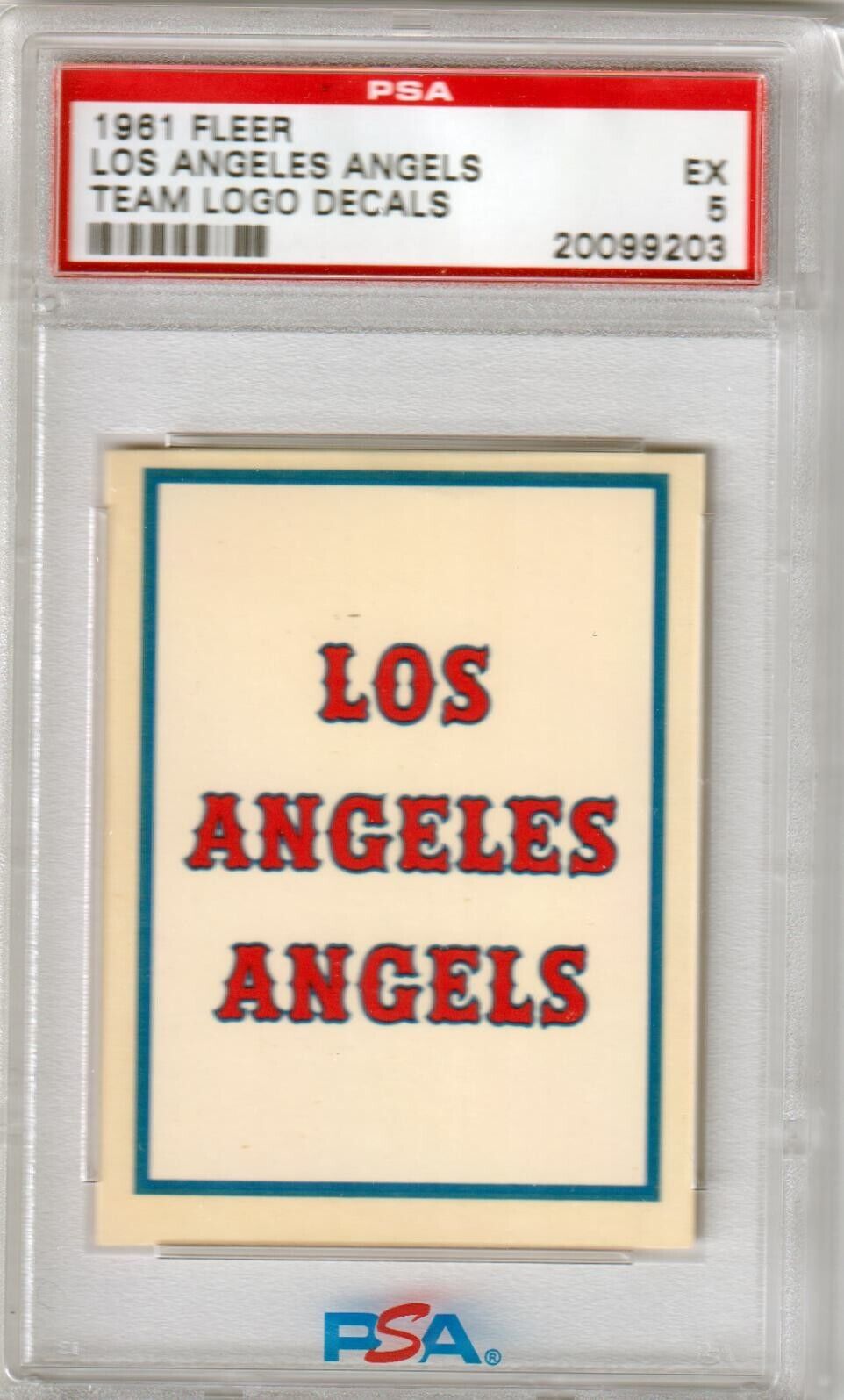 1961 Fleer Los Angeles Angels team logo decal card in PSA 5 EX case from Columbia Hobby