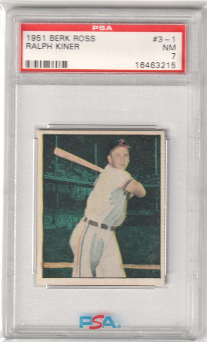 PSA-graded 1951 Berk Ross baseball card in case for Columbia Hobby single cards