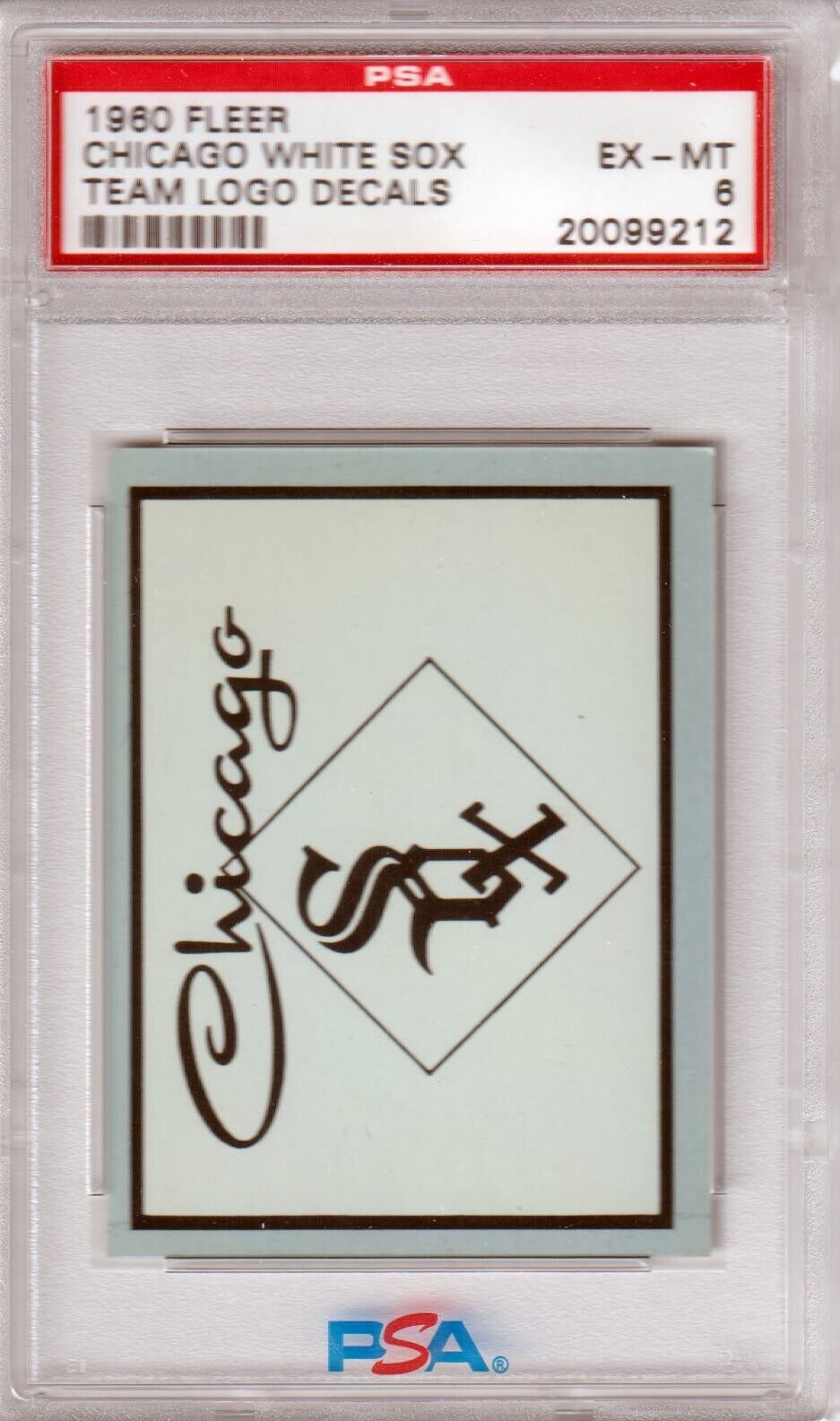 PSA-graded 1960 Chicago White Sox decal card in protective case, single cards from Columbia Hobby