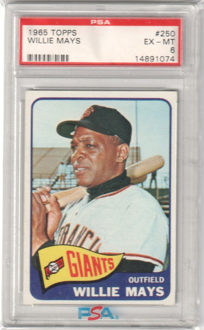 PSA-graded Willie Mays 1965 Topps #250 single card with free shipping from Columbia Hobby