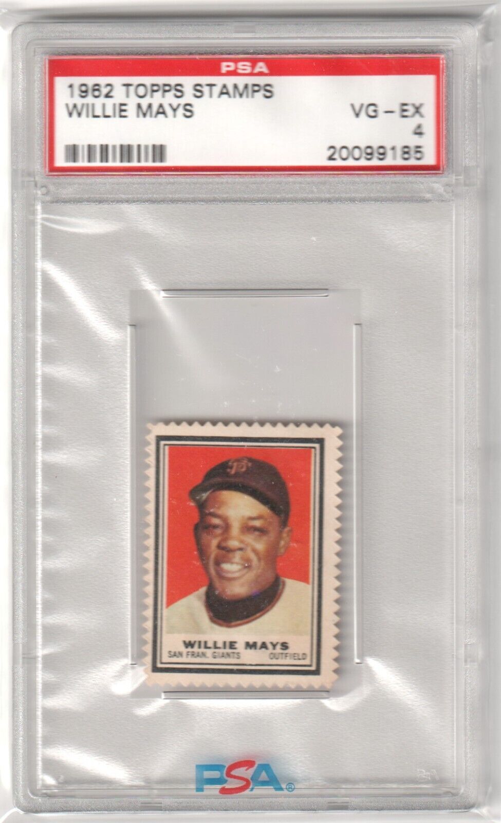 PSA-graded 1962 Topps Willie Mays baseball stamp in holder available at Columbia Hobby