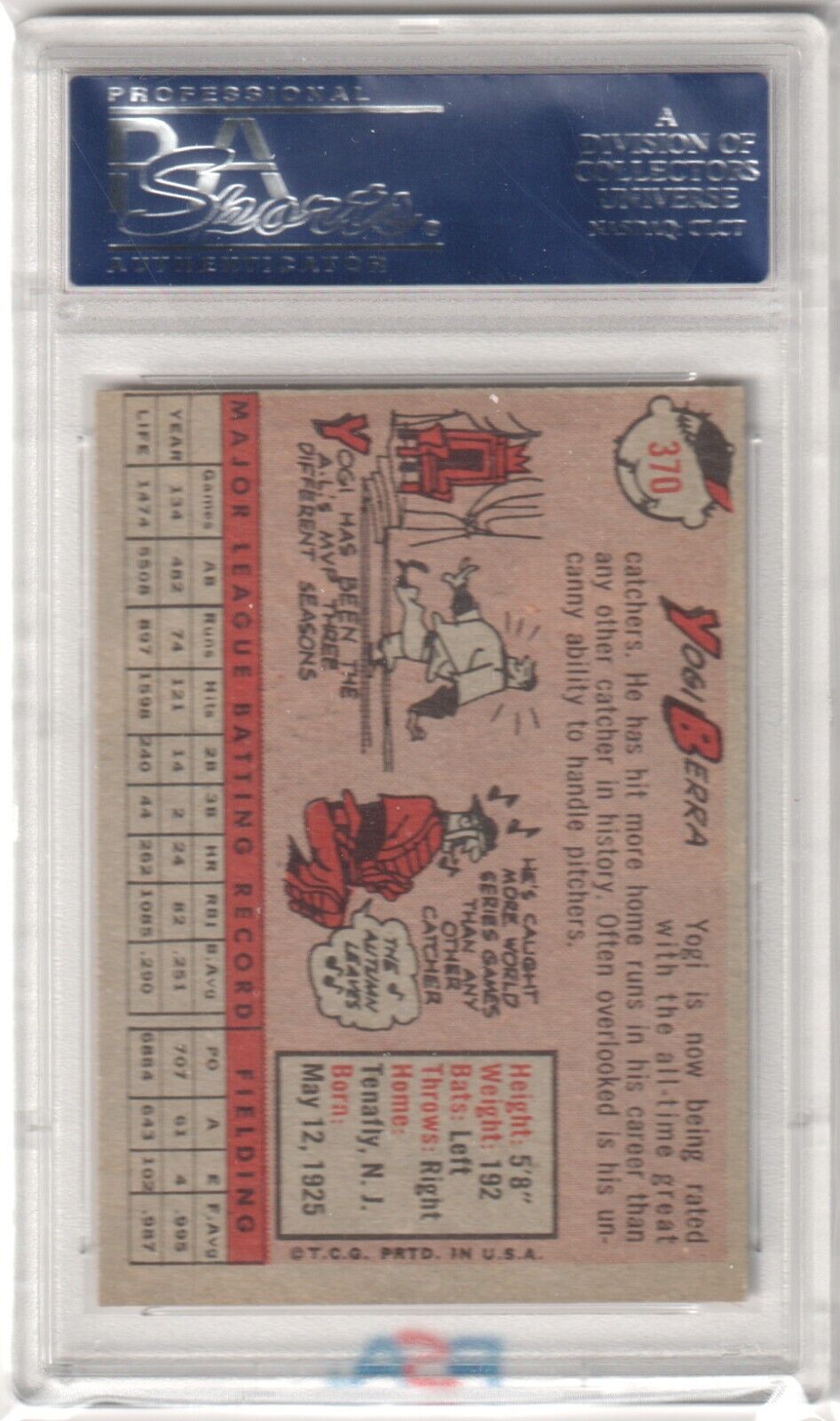 Vintage Yogi Berra 1958 Topps #370 baseball card in protective case from Columbia Hobby