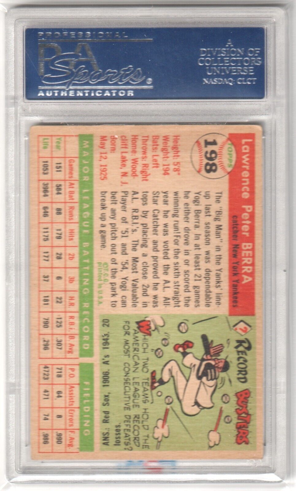 Yogi Berra 1955 Topps #198 PSA 4.5 VG-EX+ single card in protective holder, Columbia Hobby