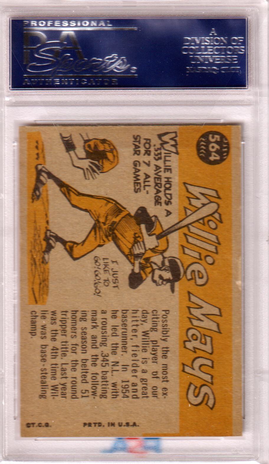 Vintage Willie Mays 1960 Topps baseball card in protective case at Columbia Hobby