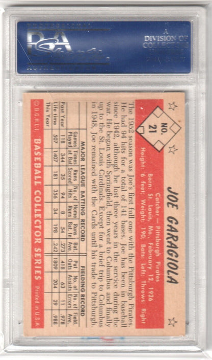 Baseball card JOE GARAGIOLA 1953 Bowman Color encased in holder from Columbia Hobby