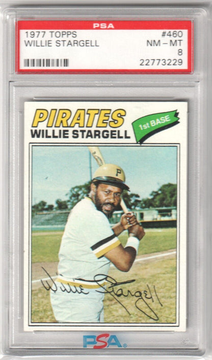 PSA-graded 1977 Topps Willie Stargell Pirates baseball card in protective case, Columbia Hobby