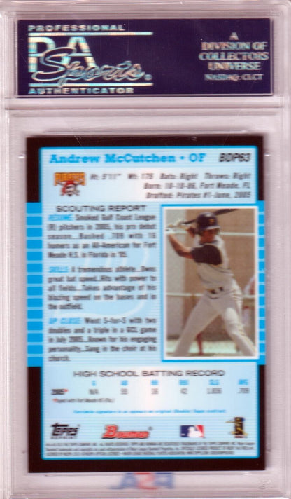 Baseball card Andrew McCutchen 2013 Bowman Blue Sapphire PSA 10 in protective holder