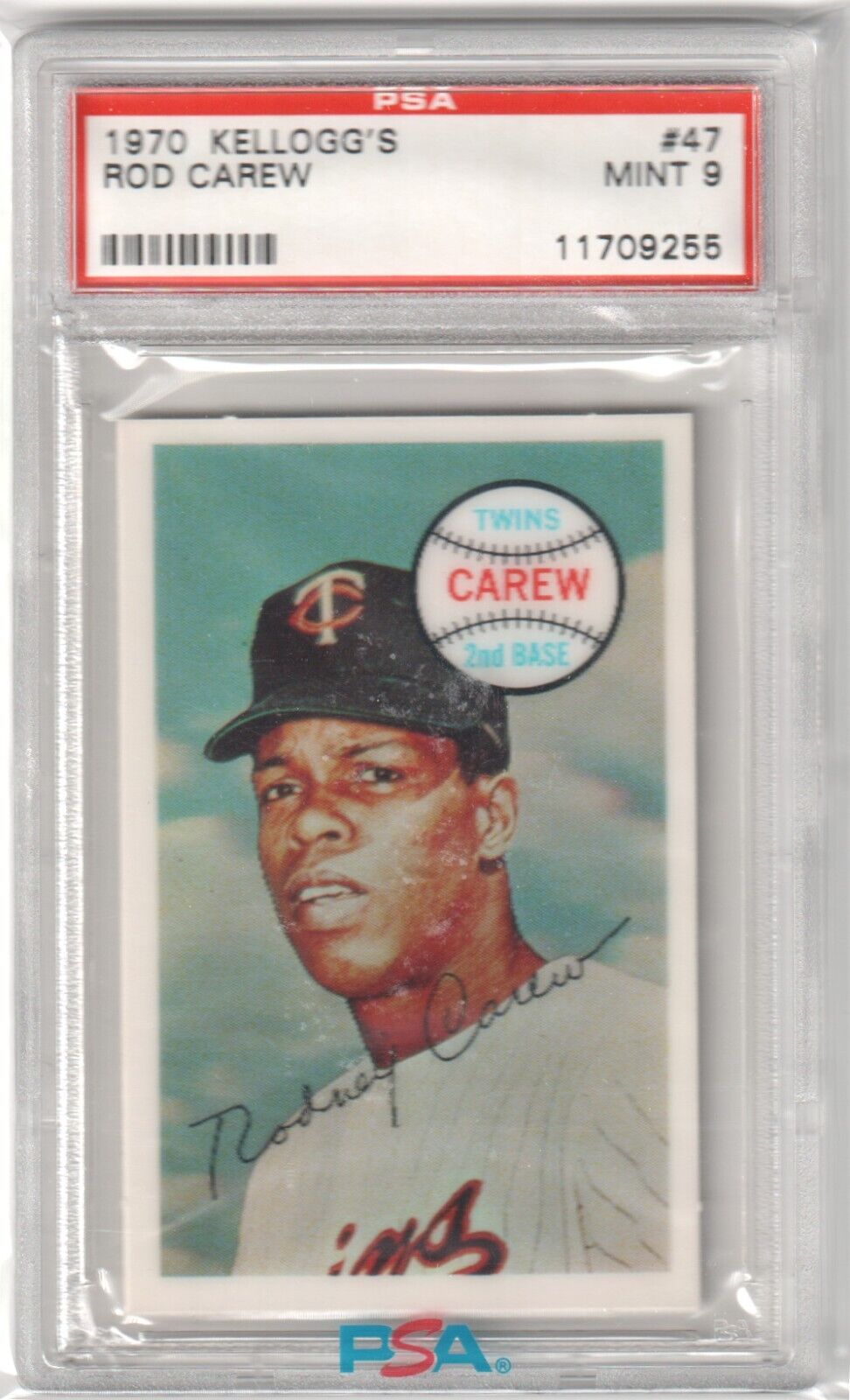 PSA-graded 1970 Kellogg’s Rod Carew #47 baseball card in protective case, Columbia Hobby