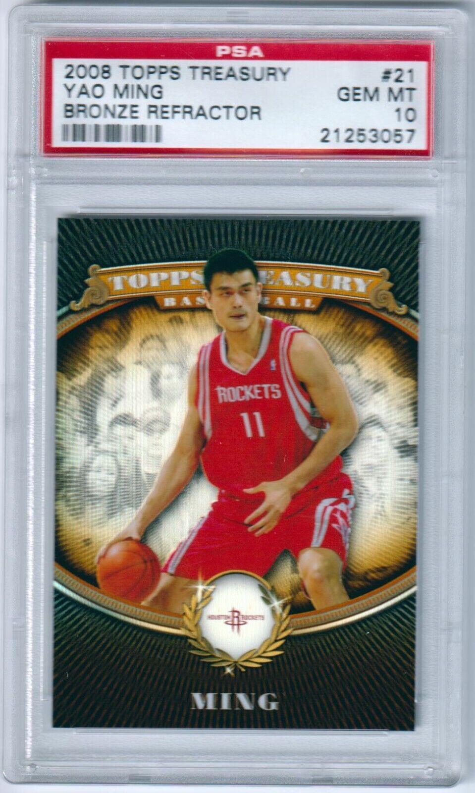 PSA 10 Yao Ming 2008-09 Topps Treasury Bronze Refractor basketball card from Columbia Hobby