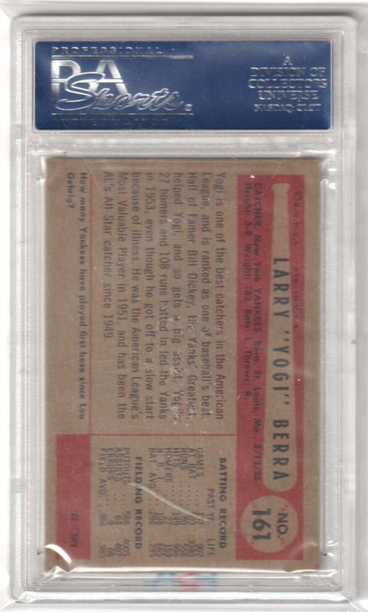 PSA-graded Yogi Berra 1954 Bowman #161 single card in protective holder, Columbia Hobby