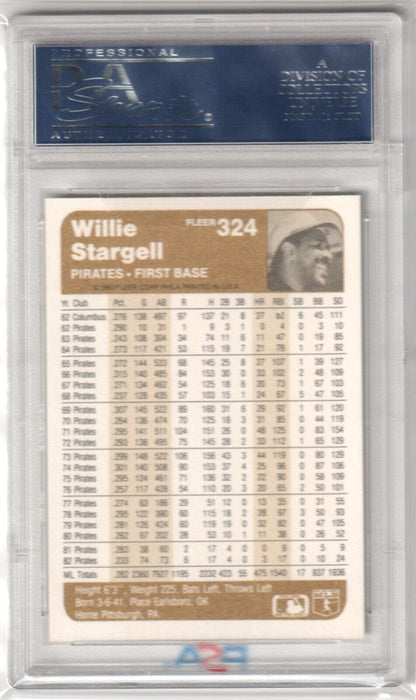 Willie Stargell 1983 Fleer #324 PSA 9 Mint baseball card in case with stats, Columbia Hobby