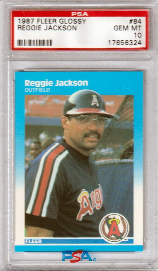 PSA graded 1987 Fleer Glossy Reggie Jackson Angels outfielder single card from Columbia Hobby