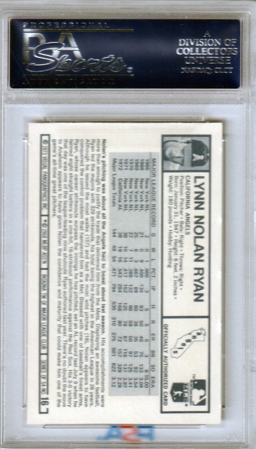 PSA-graded Nolan Ryan 1973 Kellogg’s Pro Super Stars #16 in protective holder at Columbia Hobby