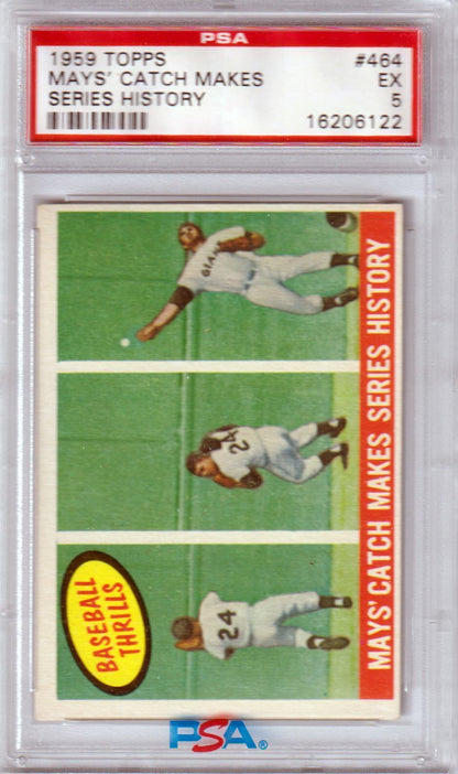 PSA-graded 1959 Topps baseball card of Willie Mays catch, Columbia Hobby single cards