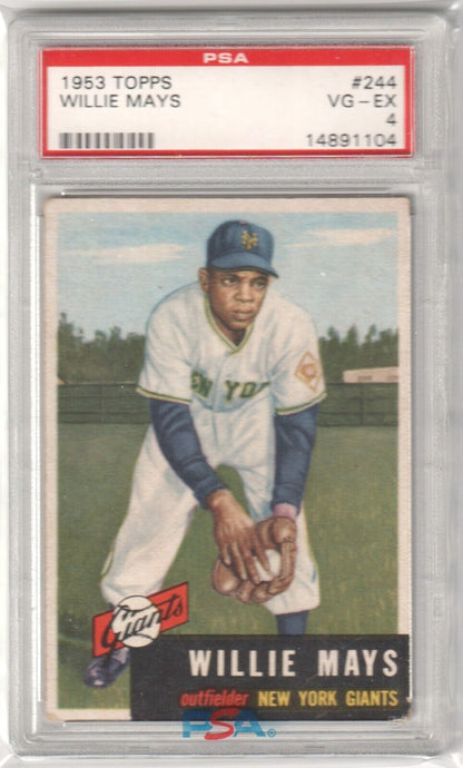 1953 Topps Willie Mays #244 graded PSA 4 in protective case by Columbia Hobby, box free shipping