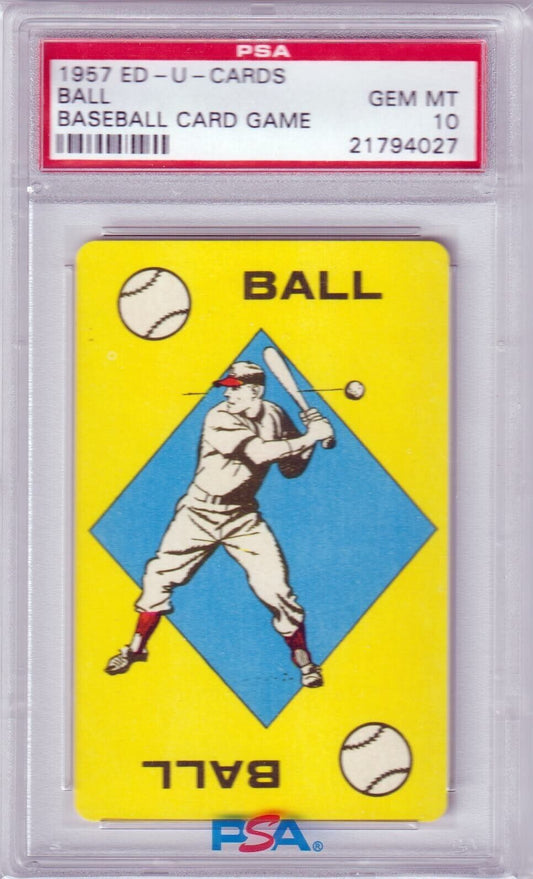 PSA 10 GEM MINT 1957 Ed-U-Cards Ball Baseball Card Game single card with batter illustration