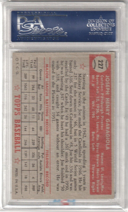 Vintage Joe Garagiola 1952 Topps #227 baseball card back in PSA holder, single cards for sale