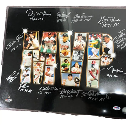 Autographed 16x20 photo display featuring signed baseball player trading cards