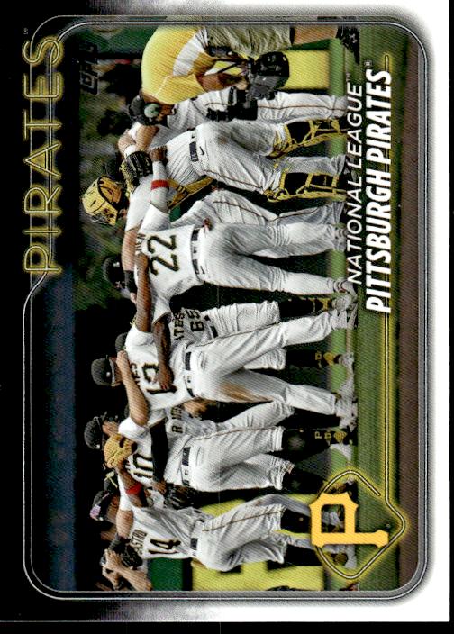 Baseball trading card of Pittsburgh Pirates players celebrating on the field 2024 Topps #696