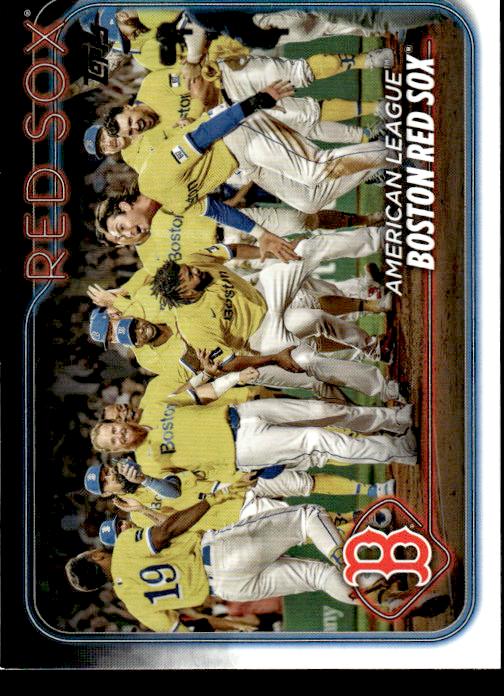 Baseball trading card of Boston Red Sox players in yellow jerseys and white pants