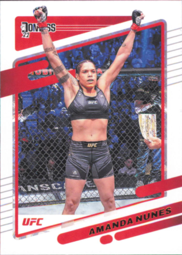 UFC trading card of Amanda Nunes celebrating in the octagon, Donruss UFC collectible