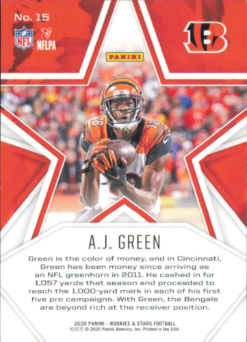 Cincinnati Bengals NFL Football Card of A.J. Green running with the football in orange jersey