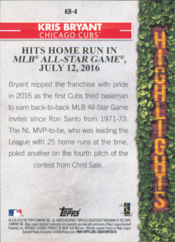 Kris Bryant Highlights card featuring All-Star Game home run from July 12, 2016