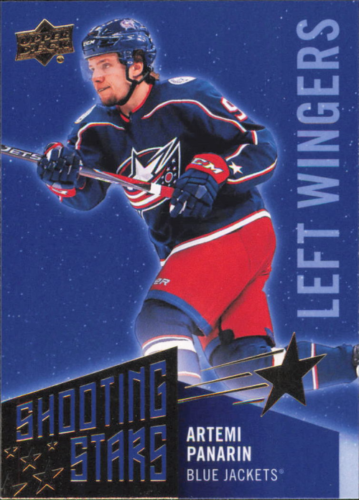 Hockey trading card of Artemi Panarin in Columbus Blue Jackets uniform from Upper Deck Shooting Stars