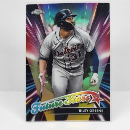 Riley Greene Topps Chrome Future Stars Refractor card in gray Detroit Tigers uniform