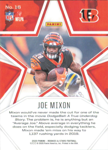 NFL trading card of Joe Mixon in a black Cincinnati Bengals jersey carrying football