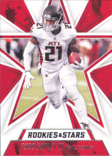 Football trading card of Todd Gurley, Atlanta Falcons player in white uniform number 21