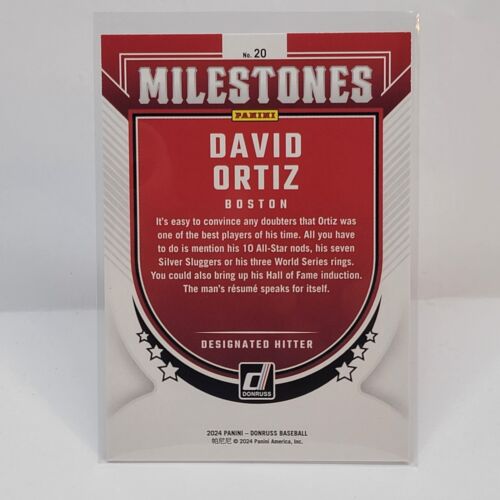 David Ortiz Milestones trading card from Panini, showcasing the Boston Red Sox star