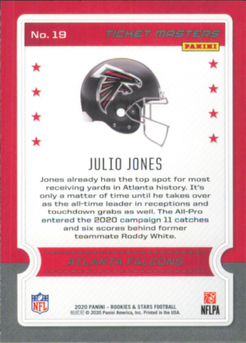 Atlanta Falcons helmet trading card featuring Julio Jones from Stars Ticket Masters series