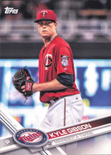 Minnesota Twins player Kyle Gibson in red uniform pitching on 2017 Twins Topps MIN5 card