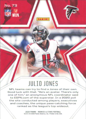 NFL trading card of Julio Jones in Atlanta Falcons jersey number 11 from 2020 Rookies and Stars