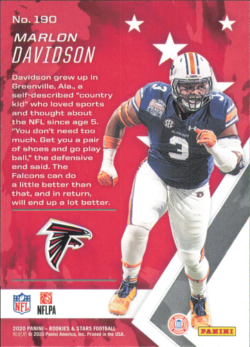 Marlon Davidson Rookie in dark blue #3 jersey and white pants running for Atlanta Falcons