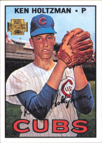 Vintage Topps Archives baseball card of Ken Holtzman in Chicago Cubs pinstripe uniform