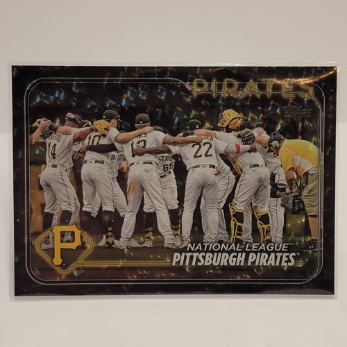 Pittsburgh Pirates celebrating in white uniforms on a Silver Cracked Foil trading card