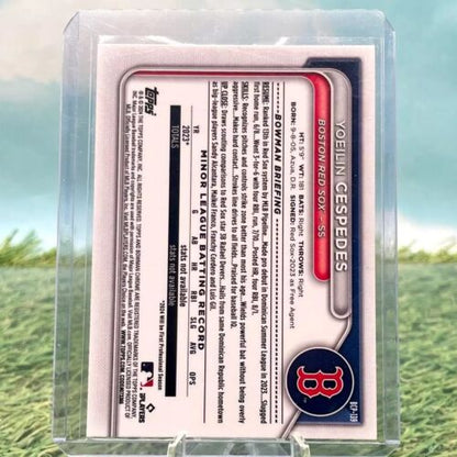 Back of a Boston Red Sox trading card featuring Yoeilin Cespedes from Bowman Chrome