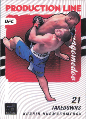 UFC trading card of Khabib Nurmagomedov executing a takedown, Donruss UFC Production Line